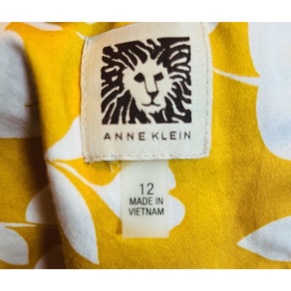 Anne Klein Women’s Yellow Floral Print Belted MIDI Sun Dress Classy Summer Sz 12 - Picture 5 of 7